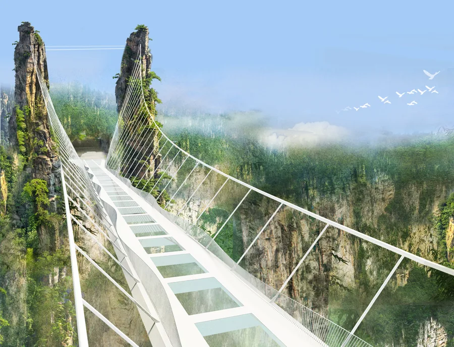 The Zhangjiajie glass bridge spanning a canyon